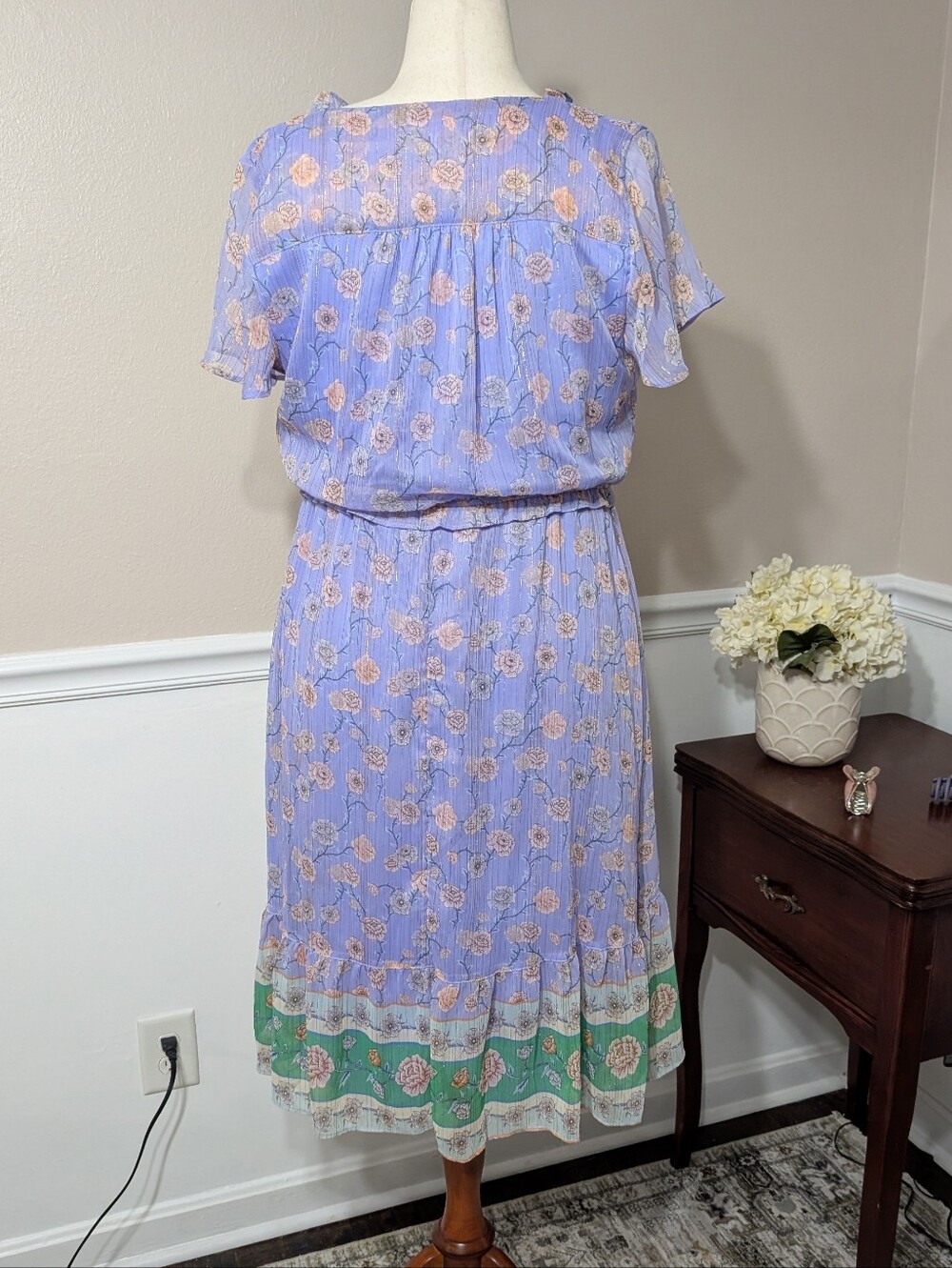 Lauren Conrad Lilac Green And Gold Dress Size L - Picture 5 of 8